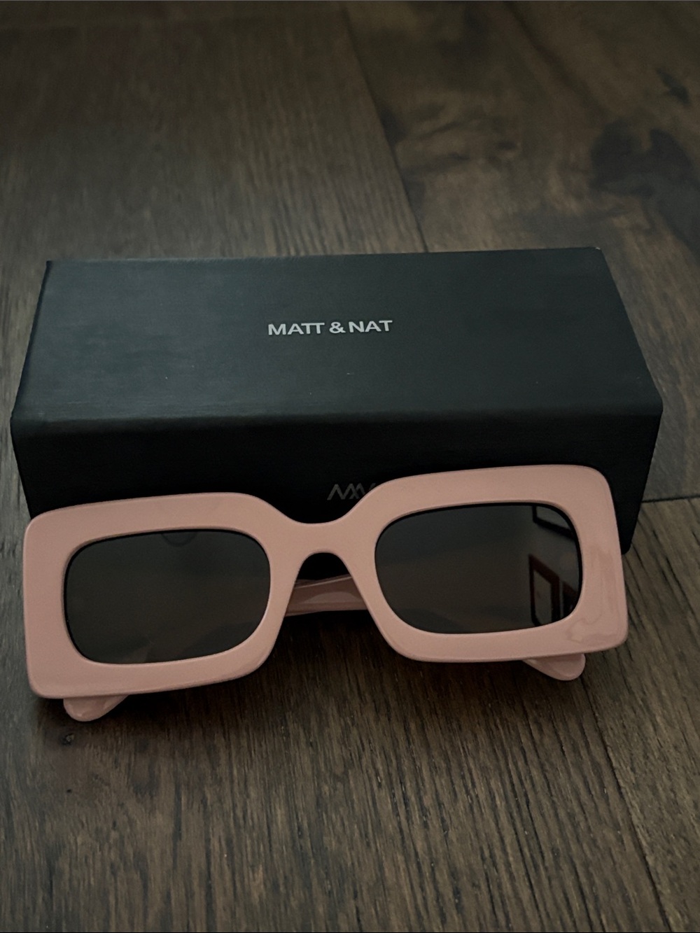 Matt & Nat Rectangular Sunglasses in Blush Pink with Dark Lenses